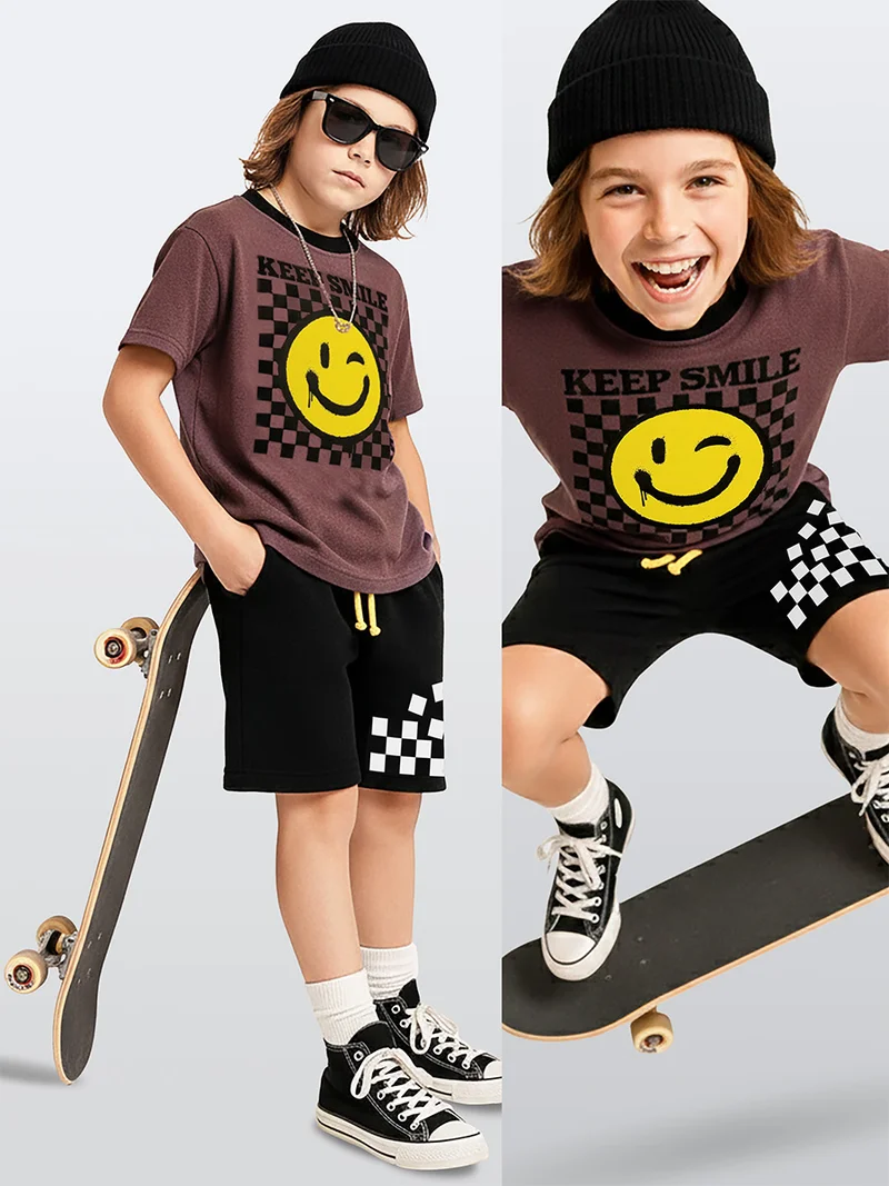 Denokids Boys Set Street Style Printed T-shirt&Shorts